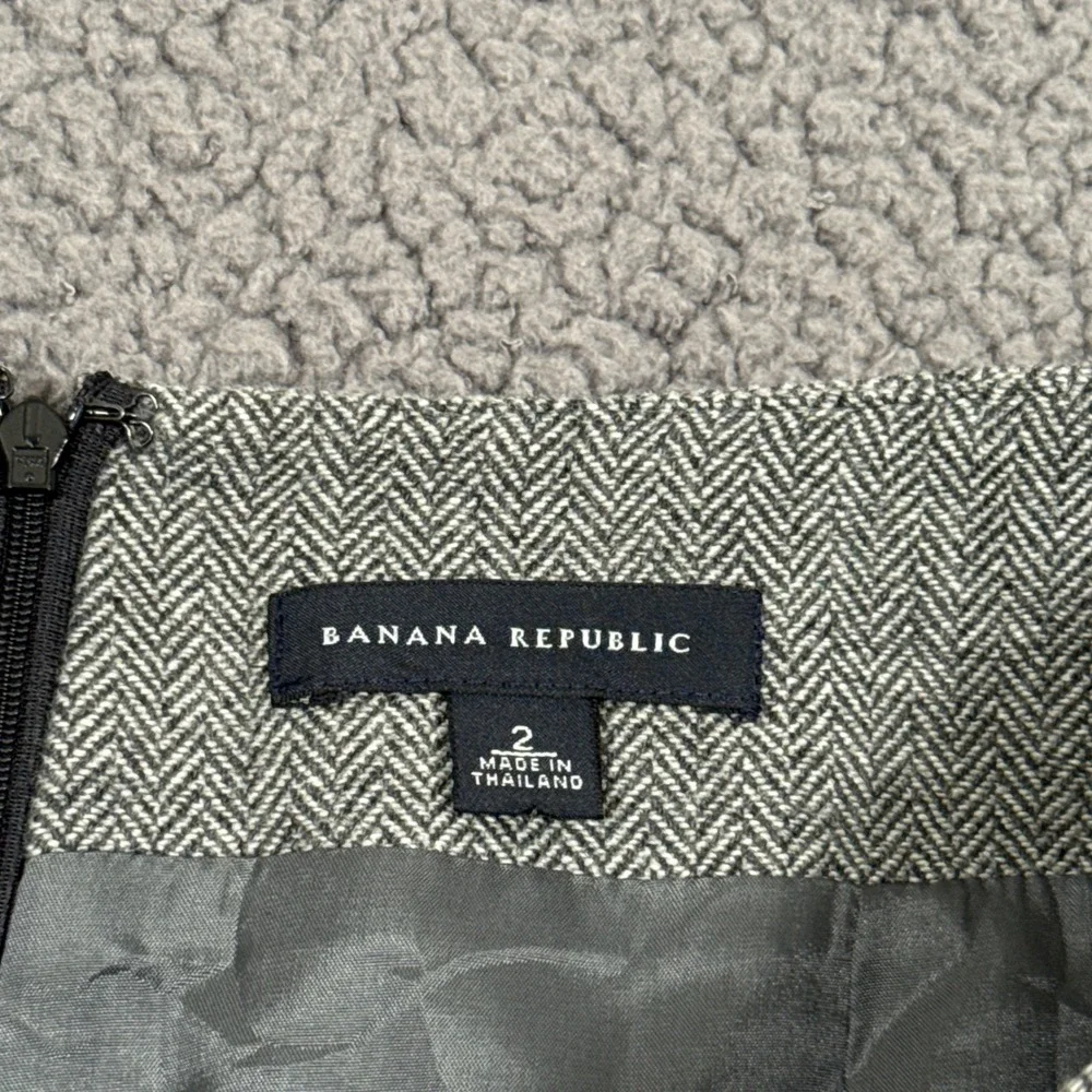 Banana Republic Mini Skirt Herringbone Tweed Wool Blend Womens 2 Lined Zipper - Picture 4 of 10